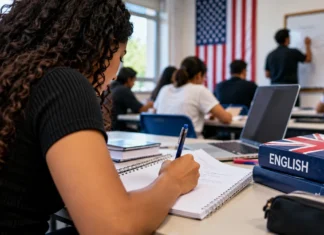 IFRO abre 50 vagas gratuitas em cursos de inglês em Porto Velho Sala de aula ilustrativa com estudante fazendo anotações durante curso de inglês, representando as 50 vagas gratuitas do IFRO em Porto Velho