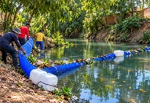 Ecobarreira no Belmont começa a ser testada durante as chuvas Ecobarreira instalada no igarapé Belmont em Porto Velho para retenção de resíduos levados pela água