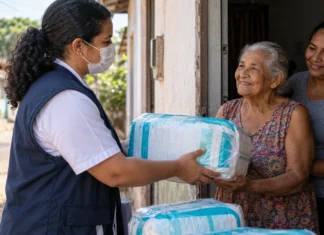 Semusa inicia entrega domiciliar de fraldas em Porto Velho Entrega domiciliar ilustrativa de pacote de fraldas a paciente em Porto Velho