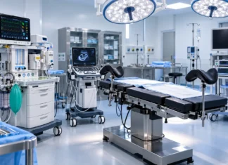 Mãe Esperança recebe quatro aparelhos; nova sala segue sem data Sala cirúrgica ilustrativa com equipamentos hospitalares e mesa de procedimentos, usada na matéria sobre novos aparelhos para a Maternidade Mãe Esperança.