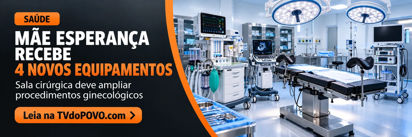 Equipamentos cirúrgicos na Maternidade Mãe Esperança — arte ilustrativa Equipamentos cirúrgicos em uma sala ilustrativa, com mesa de procedimentos e aparelhos; não representa a Maternidade Mãe Esperança