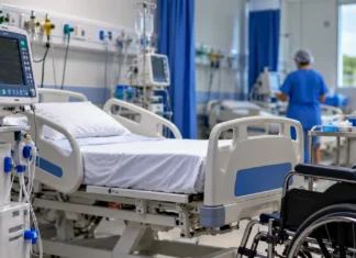 Guajará-Mirim terá R$ 1,35 milhão para equipamentos de saúde Equipamentos de saúde Guajará-Mirim em composição ilustrativa com leito hospitalar, monitores e cadeira de rodas