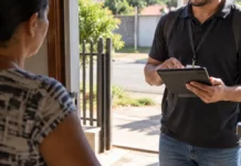 CRAS de Rolim alerta para visitas suspeitas com pedido de reconhecimento facial Moradora conversa com visitante usando tablet em alerta sobre falso CRAS em Rolim de Moura