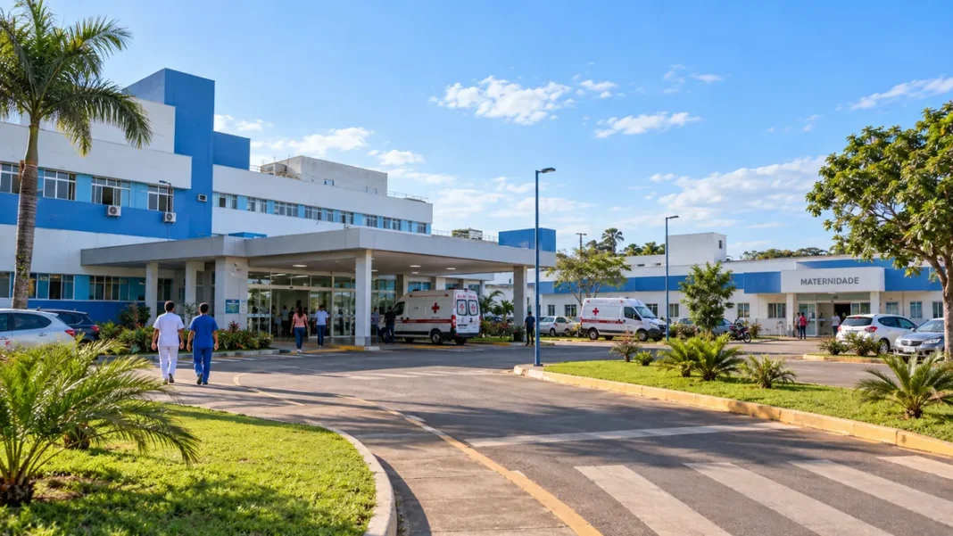 Hospital de Vilhena em Rondônia Hospital de Vilhena em Rondônia com entrada do complexo hospitalar e ambulâncias