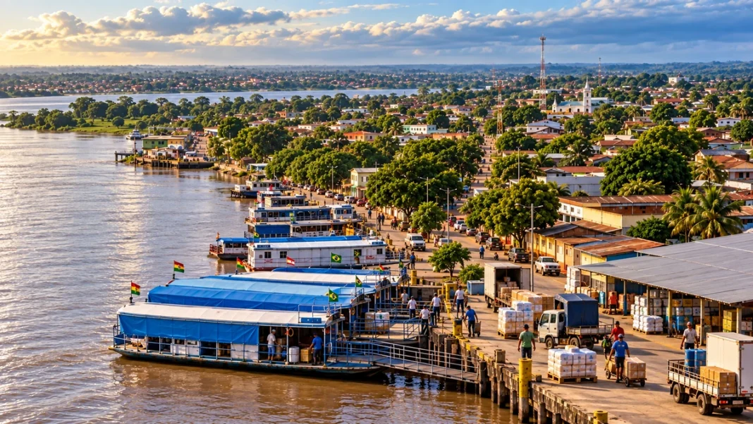 STF barra retirada unilateral de benefício de ICMS que alcança Guajará-Mirim Imagem ilustrativa de porto amazônico e circulação de mercadorias, para matéria sobre decisão do STF envolvendo ICMS em Guajará-Mirim.