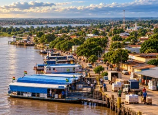 STF barra retirada unilateral de benefício de ICMS que alcança Guajará-Mirim Imagem ilustrativa de porto amazônico e circulação de mercadorias, para matéria sobre decisão do STF envolvendo ICMS em Guajará-Mirim.