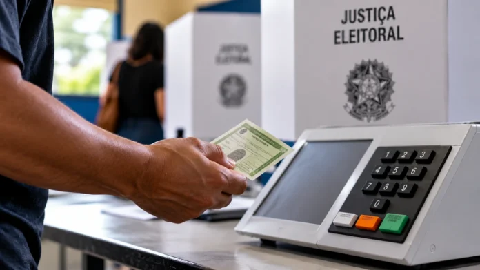 Locais de votação em Rondônia têm mudanças para as eleições de 2026 Eleitor consulta documento e urna eletrônica em imagem sobre locais de votação em Rondônia