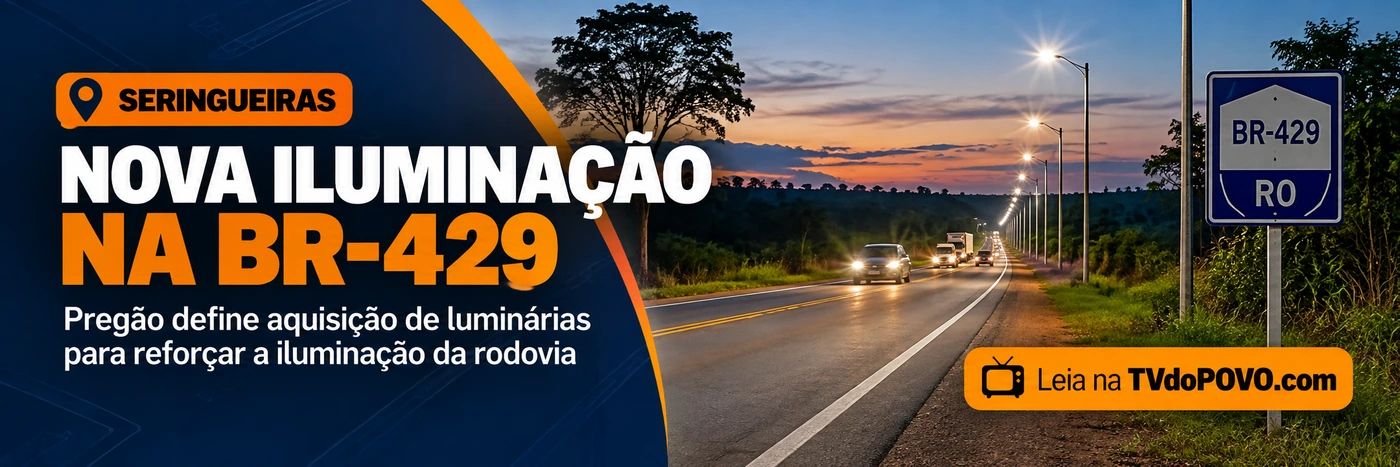 Arte ilustrativa sobre pregão para eventual aquisição de luminárias da BR-429 em Seringueiras