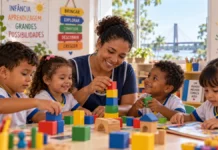 Porto Velho mantém credenciamento de escolas no Mais Educação Infantil Mais Educação Infantil em Porto Velho com professora e crianças em atividade pedagógica