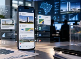 Eleições 2026: plano da Meta prevê regras para anúncios, IA e denúncias Meta nas Eleições 2026 com smartphone, inteligência artificial, anúncios e monitoramento digital