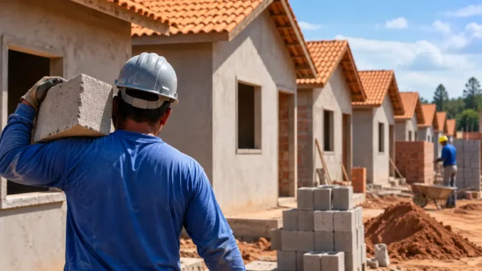 Subsídios do Minha Casa Minha Vida — reforço no orçamento habitacional Trabalhador atua na construção de moradias ligadas aos subsídios do Minha Casa Minha Vida