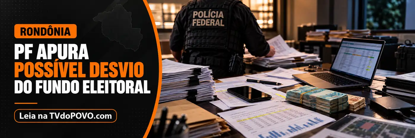 Faixa editorial sobre Operação Dreno em Rondônia e investigação do Fundo Eleitoral