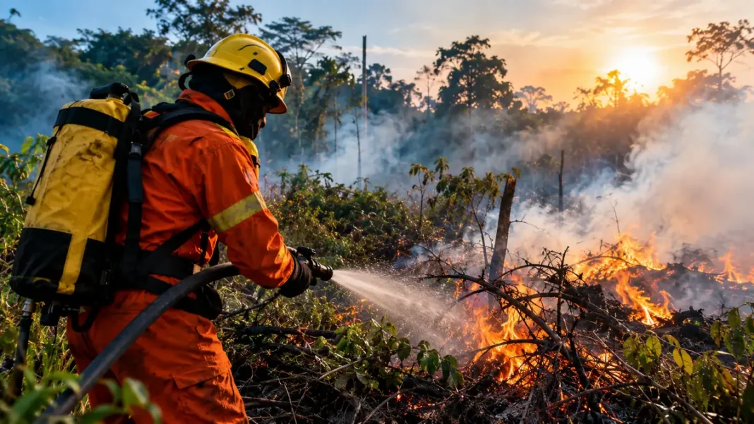 Operação Verde Rondônia — 1.781 combates ao fogo Brigadista combate fogo em área de vegetação durante a Operação Verde em Rondônia