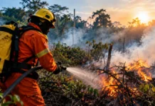 Operação Verde soma 1.781 combates; MPRO acompanha resposta às queimadas Brigadista combate fogo em área de vegetação durante a Operação Verde em Rondônia