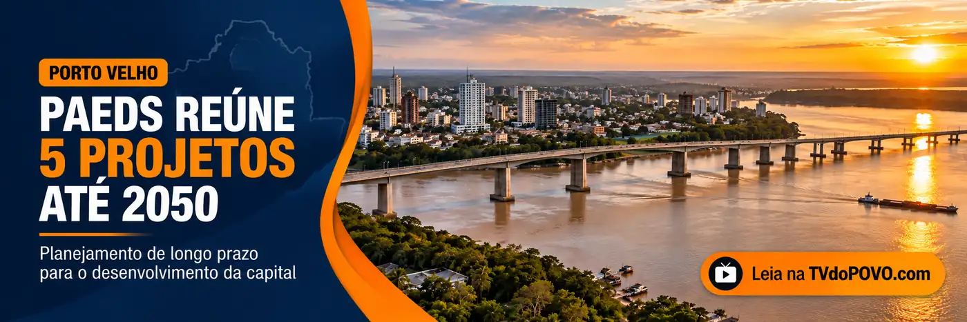 PAEDS Porto Velho — cinco projetos estratégicos até 2050 Faixa editorial sobre PAEDS Porto Velho e cinco projetos de longo prazo até 2050