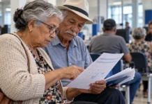 INSS começa pagamentos de setembro nesta quinta; veja calendário Casal de idosos confere calendário do pagamento do INSS em setembro em imagem ilustrativa de atendimento público
