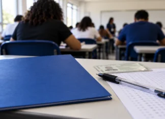 PND 2026: veja horários em Rondônia e prazo do questionário Imagem ilustrativa de sala com participantes e materiais de prova para a PND 2026 em Rondônia