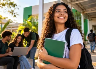 IFRO abre 3.806 vagas para 2027; veja prazos e como se inscrever Imagem ilustrativa do processo seletivo IFRO com estudante segurando caderno e colegas estudando em ambiente acadêmico.