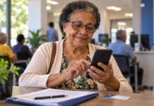 INSS: ausência na eleição não corta benefício por si só; entenda a prova de vida Cena ilustrativa sobre prova de vida automática do INSS, com mulher idosa consultando informações no celular