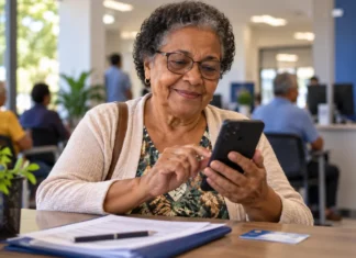 INSS: ausência na eleição não corta benefício por si só; entenda a prova de vida Cena ilustrativa sobre prova de vida automática do INSS, com mulher idosa consultando informações no celular