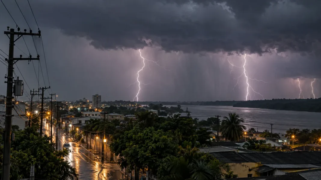 Tempestade com descargas atmosféricas ilustra matéria sobre raios em Rondônia