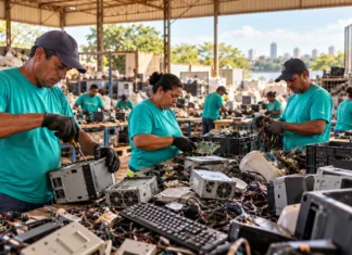 Catanorte inaugura espaço de reciclagem de eletrônicos em Porto Velho Imagem ilustrativa de trabalhadores separando resíduos na reciclagem de eletrônicos em Porto Velho