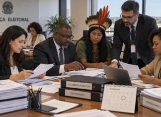 Eleições 2026: partidos têm até hoje para distribuir recursos reservados a candidaturas Equipe analisa documentos sobre distribuição de recursos eleitorais 2026 em ambiente institucional