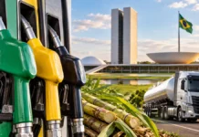 Governo reduz tributos da gasolina e do etanol e autoriza subvenção ao diesel Redução de tributos nos combustíveis representada por bombas de gasolina, cana-de-açúcar e caminhão-tanque