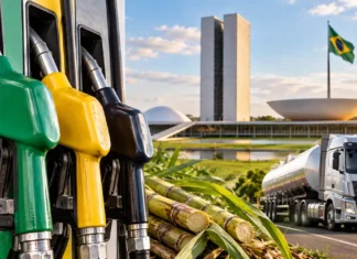 Governo reduz tributos da gasolina e do etanol e autoriza subvenção ao diesel Redução de tributos nos combustíveis representada por bombas de gasolina, cana-de-açúcar e caminhão-tanque