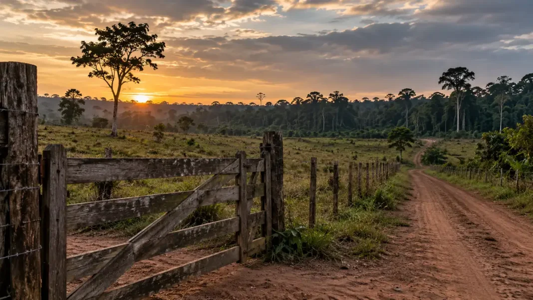 Reintegração de posse em Rondônia — disputa fundiária segue em aberto Estrada rural e porteira representam disputa de reintegração de posse em Rondônia