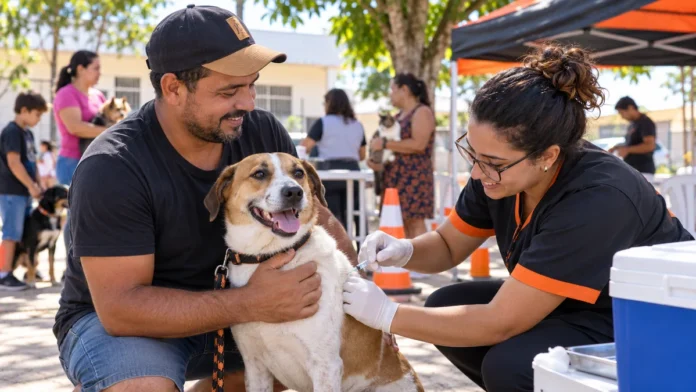 vacinação antirrábica em Vilhena com cão sendo imunizado