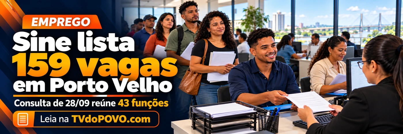 Sine lista 159 vagas em Porto Velho Faixa do TVdoPOVO sobre vagas do Sine em Porto Velho com candidatos em atendimento