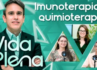 Imunoterapia e quimioterapia: Vida Plena explica diferenças e cuidados Capa do Vida Plena sobre imunoterapia e quimioterapia, com apresentador e três participantes em composição editorial verde