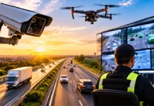 PRF começa videomonitoramento nas rodovias federais de Rondônia Composição ilustrativa sobre videomonitoramento da PRF com câmeras e drone em rodovias federais de Rondônia