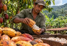 Rondônia abre chamamento de R$ 500 mil para organizar cerimônia do 6º ConCacau em Jaru 6º ConCacau em Jaru é ilustrado por produtor manuseando frutos e amêndoas de cacau