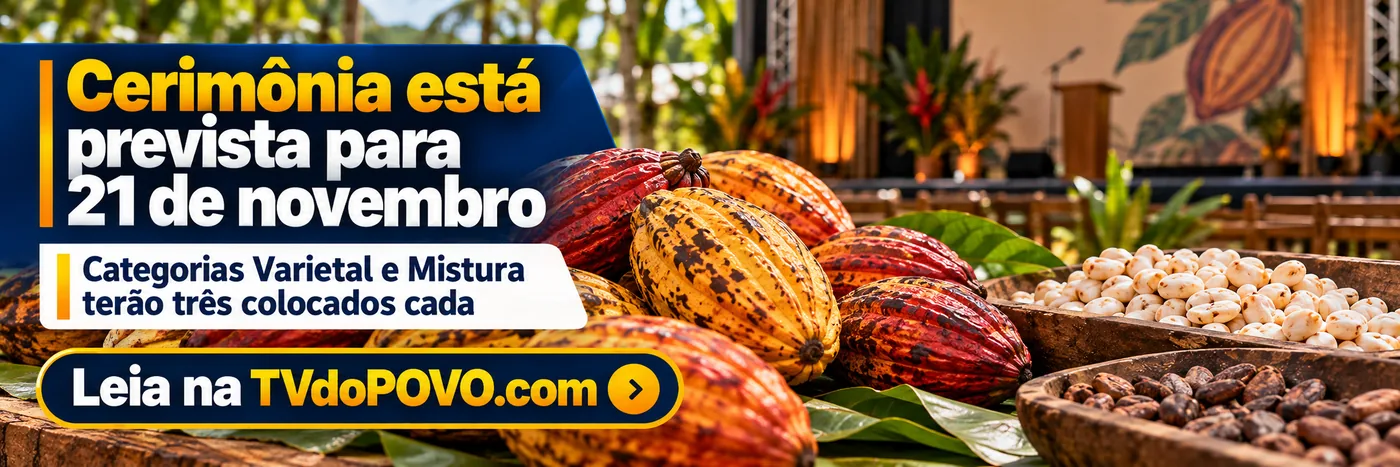 Faixa editorial sobre cerimônia do ConCacau prevista para 21 de novembro em Jaru