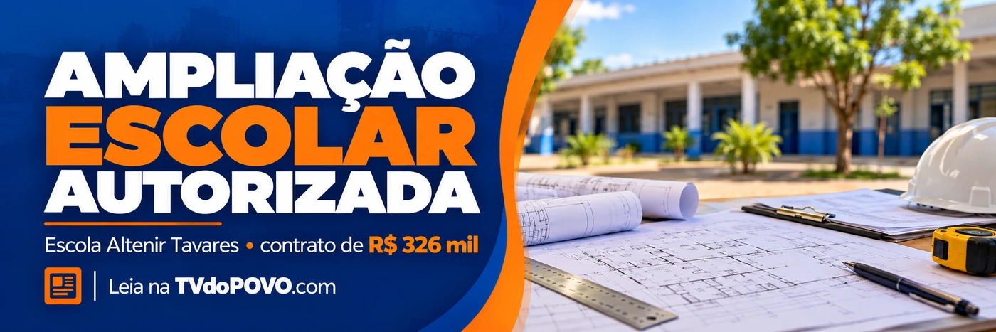 Faixa ilustrativa sobre ampliação da escola Altenir Tavares de Oliveira em Rolim de Moura e contrato municipal de R$ 326 mil.