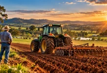 Buritis mantém 53 agendamentos rurais aguardando atendimento Trator trabalha em área rural ao entardecer em imagem ilustrativa sobre agendamentos rurais em Buritis