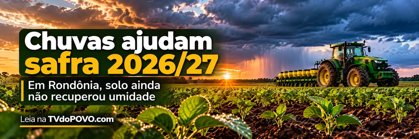 Chuvas em Rondônia e condições para a safra 2026/27 Chuvas em Rondônia com lavoura e máquinas agrícolas na safra 2026/27