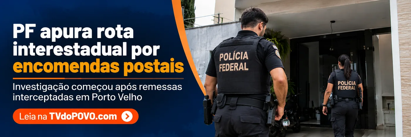 Faixa editorial sobre investigação de rota interestadual por encomendas postais a partir de Porto Velho