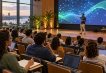 Conexão Tech.RO terá oficinas e palestras em Porto Velho; veja como participar Cena ilustrativa de palestra sobre tecnologia e inovação semelhante às atividades previstas para o Conexão Tech.RO em Porto Velho.
