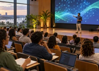 Conexão Tech.RO terá oficinas e palestras em Porto Velho; veja como participar Cena ilustrativa de palestra sobre tecnologia e inovação semelhante às atividades previstas para o Conexão Tech.RO em Porto Velho.