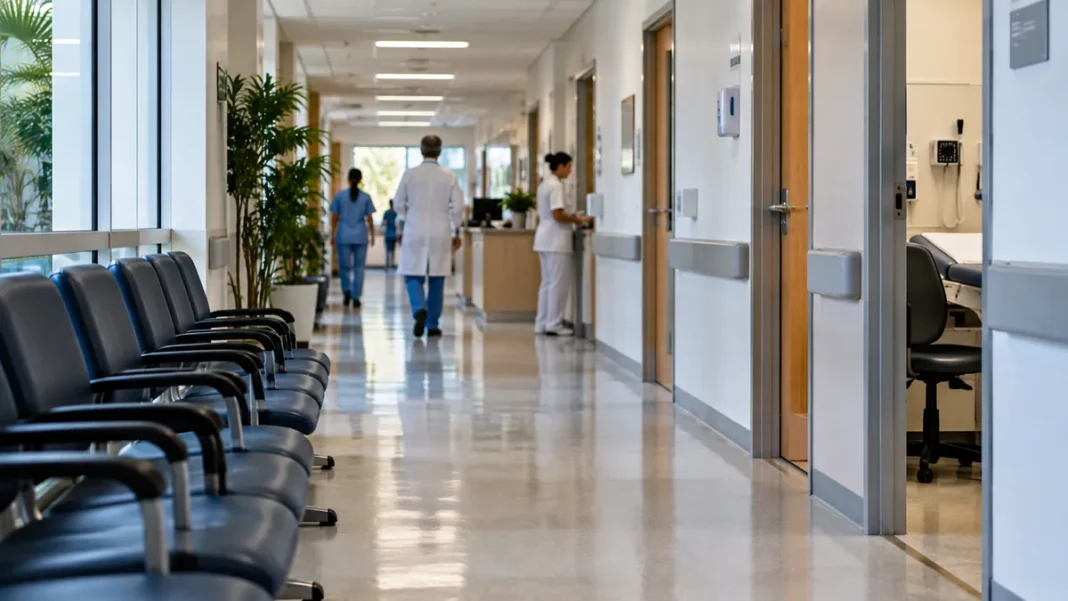 Justiça determina ajustes no concurso de perito médico em Rondônia Corredor de atendimento médico em imagem ilustrativa sobre a correção das cotas raciais no concurso de perito médico federal em Rondônia.
