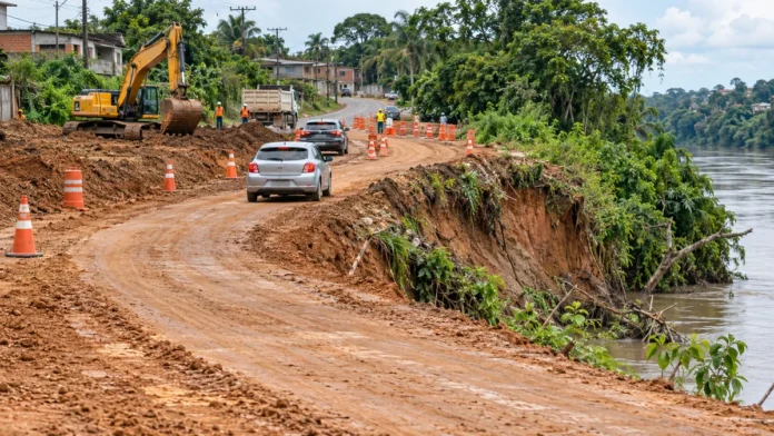 Desvio na Estrada do Belmont em Porto Velho Desvio na Estrada do Belmont em Porto Velho, em ilustração do trecho com risco de desbarrancamento.