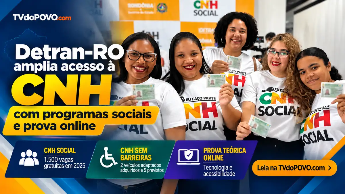 Detran-RO reúne 3 ações para ampliar acesso à CNH em Rondônia Detran-RO amplia acesso à CNH: composição editorial com participantes da CNH Social e informações sobre três iniciativas de habilitação.