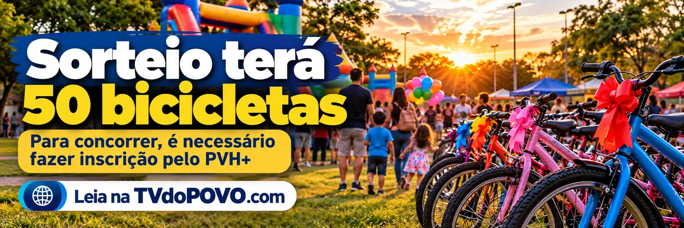 Faixa editorial sobre sorteio de 50 bicicletas com inscrição pelo PVH+