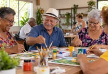 Porto Velho oferece serviços de convivência e proteção dos direitos da pessoa idosa Pessoas idosas participam de oficina de pintura em cena ilustrativa sobre os direitos da pessoa idosa e os serviços de convivência em Porto Velho.