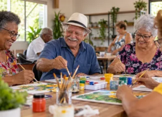 Porto Velho oferece serviços de convivência e proteção dos direitos da pessoa idosa Pessoas idosas participam de oficina de pintura em cena ilustrativa sobre os direitos da pessoa idosa e os serviços de convivência em Porto Velho.