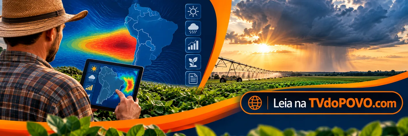 El Niño no agro exige acompanhamento de riscos climáticos Faixa sobre El Niño no agro com produtor rural e monitoramento climático