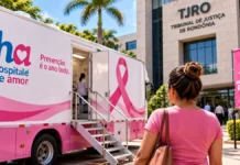 TJRO terá mamografia e Papanicolau gratuitos com Hospital de Amor; agendamento vai até 13 de outubro Unidade móvel do Hospital de Amor em ação ilustrativa sobre exames gratuitos no TJRO